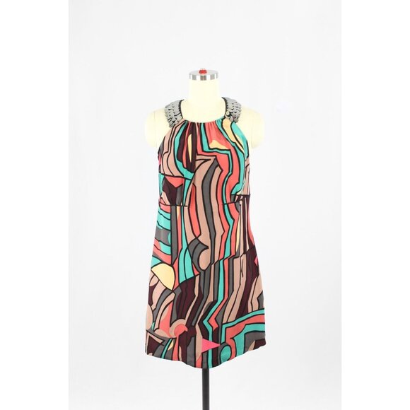 Missoni Dresses & Skirts - MISSONI Multicolor Graphic Print Silk Pailette Halter Sheath Dress, Size 42/M
